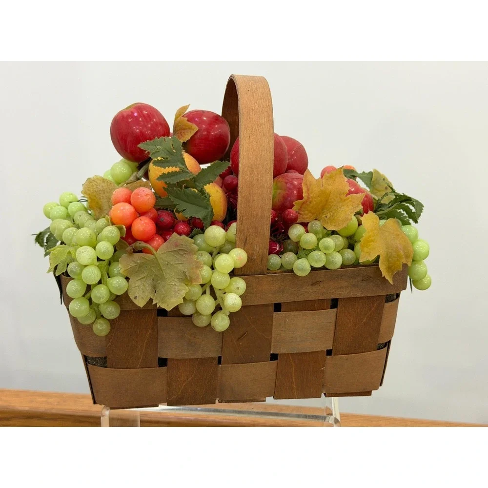 Fruit Basket Centerpiece Vintage Wood weaved Basket Artificial Fruit